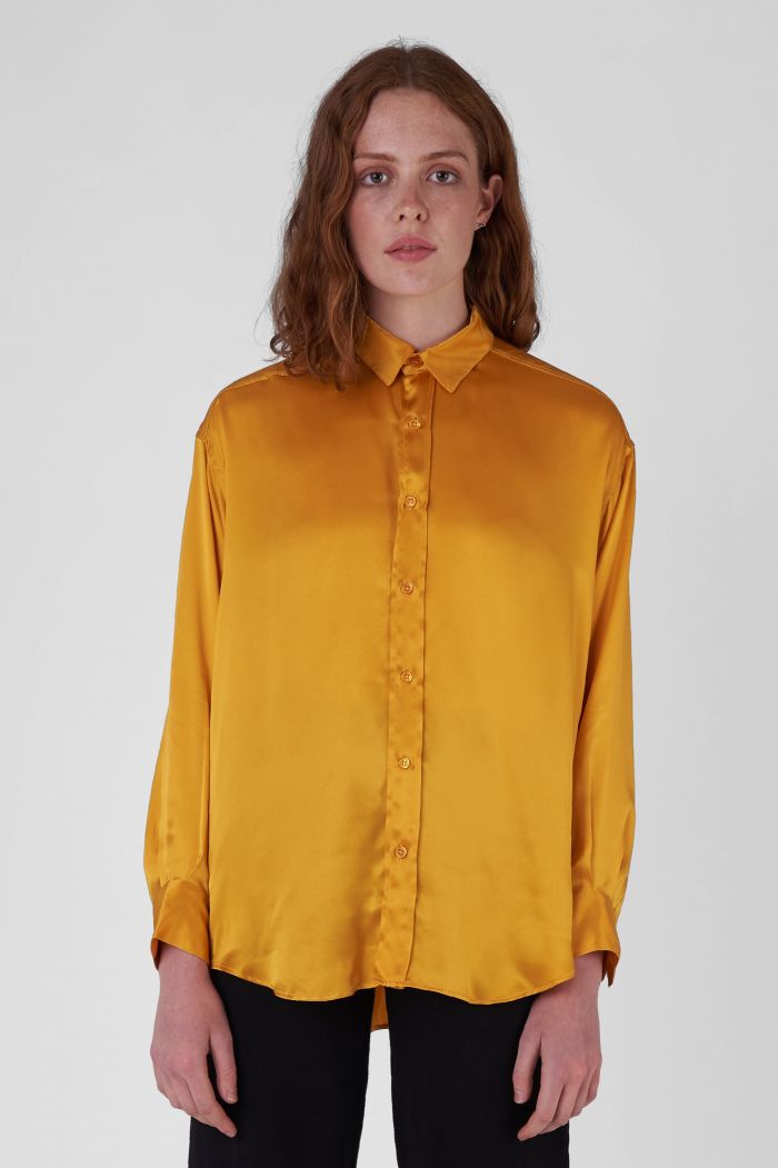 Nicola Silk Satin yellow oversized Shirt