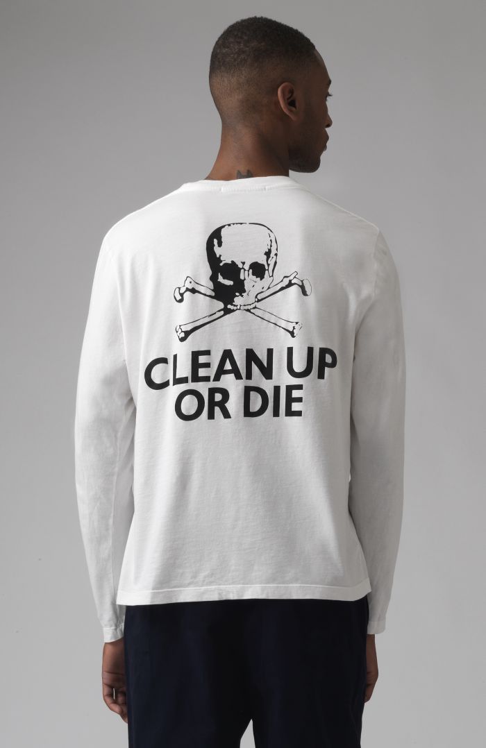 Clean Up Or Die White Organic Cotton Long Sleeves T-Shirt
